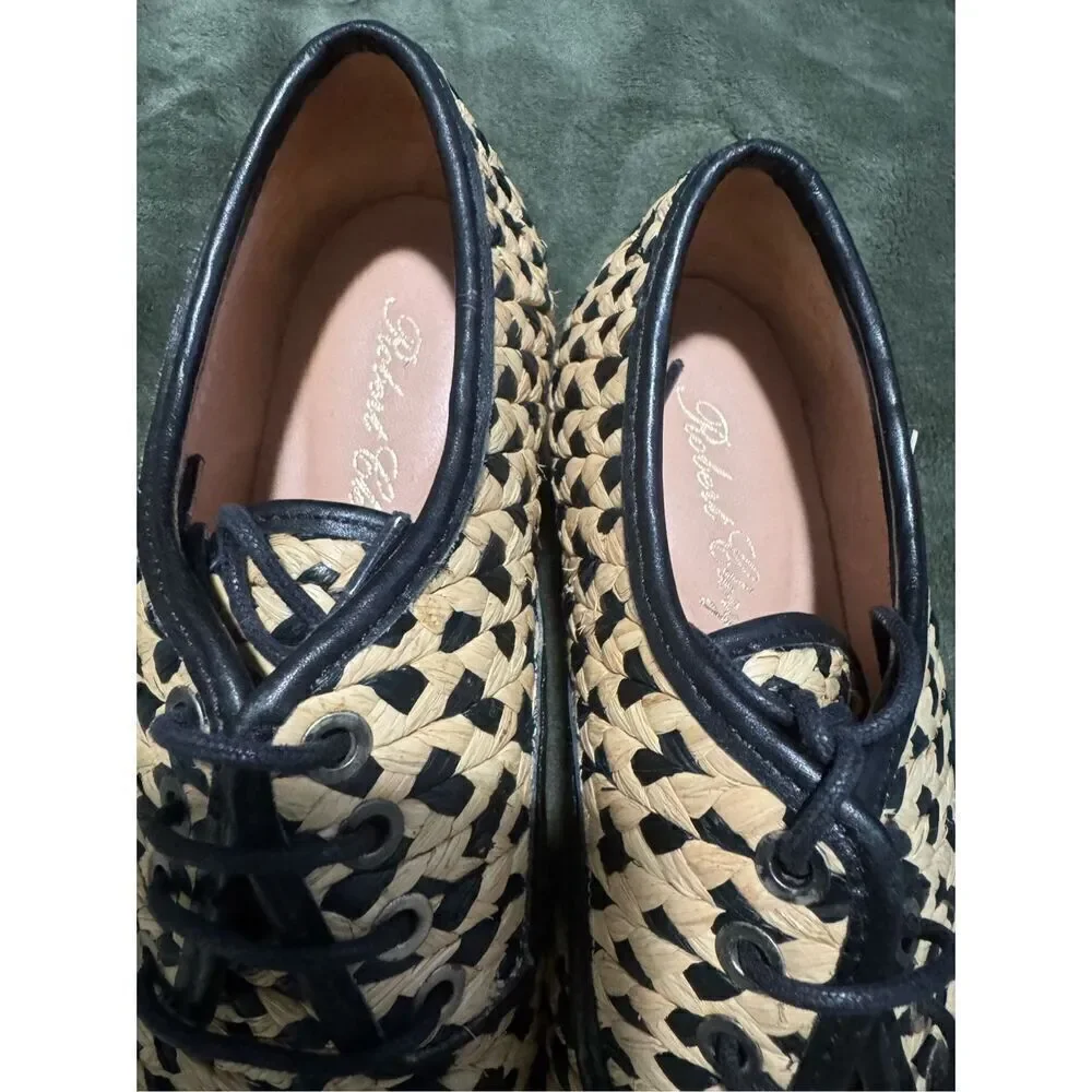 Robert Clergerie woven braided Raffia oxford lace up platform shoes 36